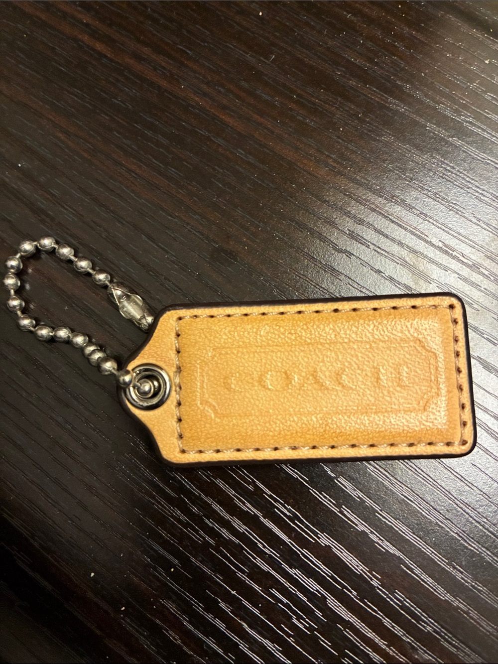 Coach Leather Key Tag in Tan with Silver Ball Chain